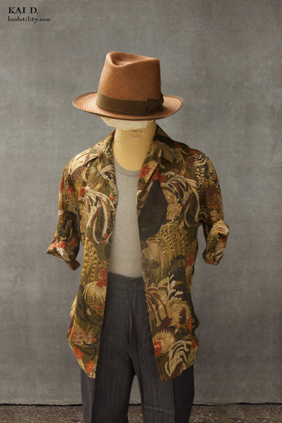 50s Short Sleeve Shirt - Vintage Rooster -  L