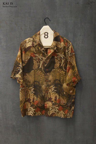 50s Short Sleeve Shirt - Vintage Rooster -  L
