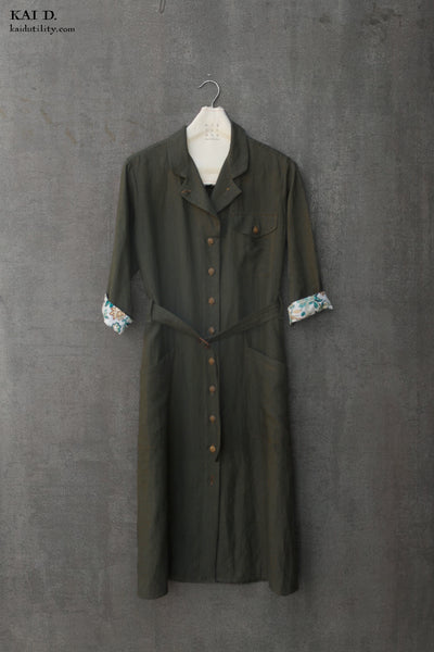 Belgian Line Safari Dress - Dark Green -  S