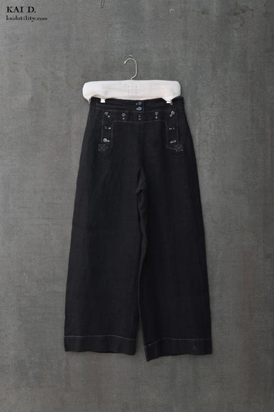 Japanese Linen Sailor Pants - Overdyed Black - XXS, XS, S, M, L