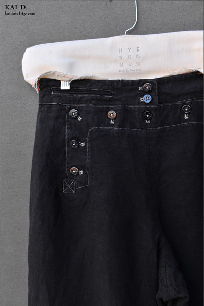 Japanese Linen Sailor Pants - Overdyed Black - XXS, XS, S, M, L