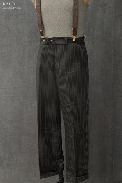 Loose Fit High Waisted Wool Pants - British Wool - 30, 32, 34, 36