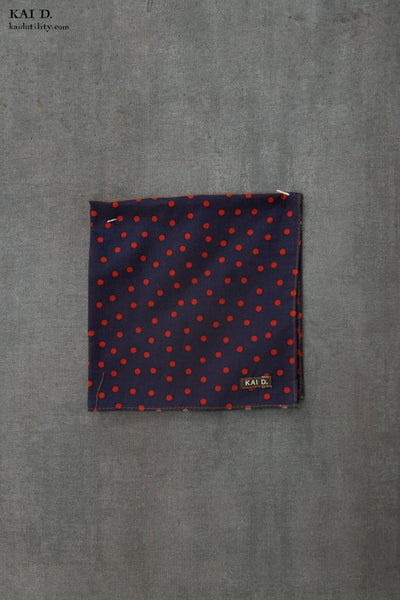 Pocket Square - Navy/Red Polka Dots