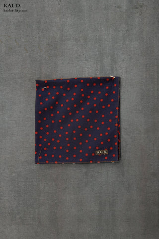 Pocket Square - Navy/Red Polka Dots