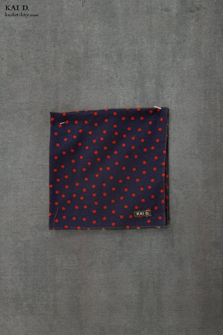 Pocket Square - Navy/Red Polka Dots