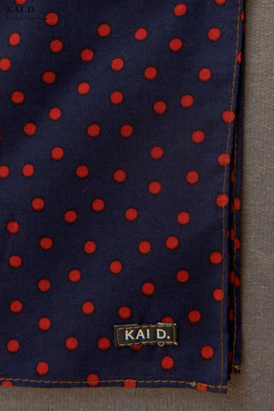 Pocket Square - Navy/Red Polka Dots