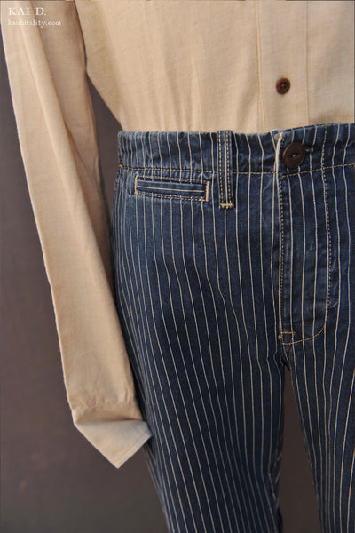 Wabash Stripe Cotton Trousers - Dark indigo - 30, 34, 36