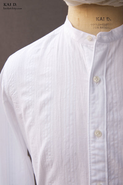 Texture Stripe Band Collar Shirt - 37, 39, 41