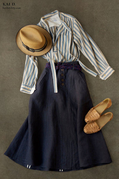 Georgia Linen Skirt - Navy - XS, S, M