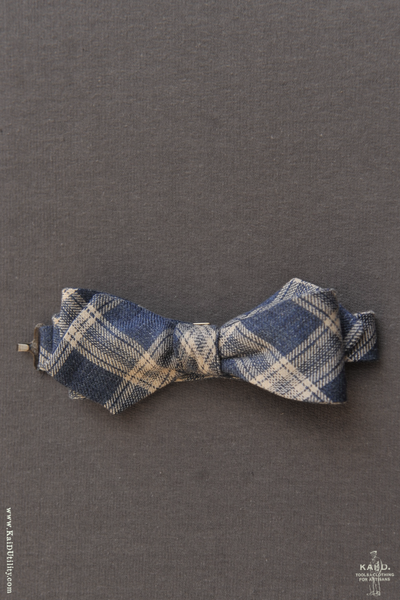 Italian Linen Plaid Bow Tie - Denim Blue