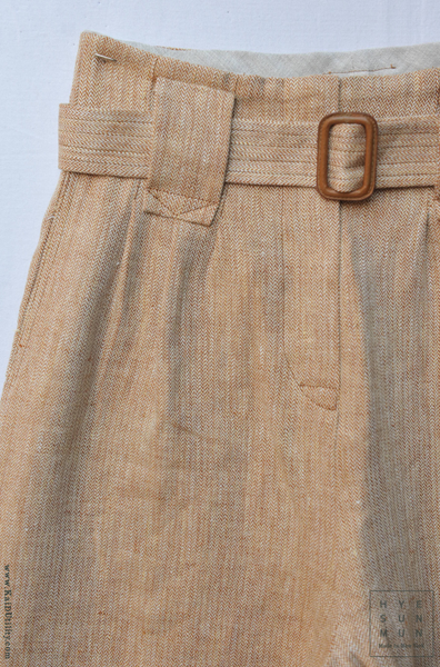 Kaylee Belted Pants - Herringbone Linen - Peach - S