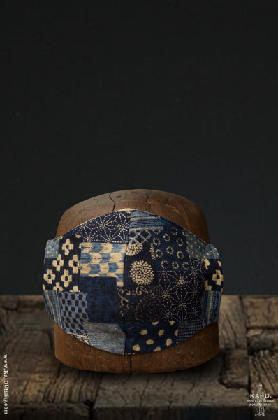 Cloth Face Mask - Patchwork weave indigo B