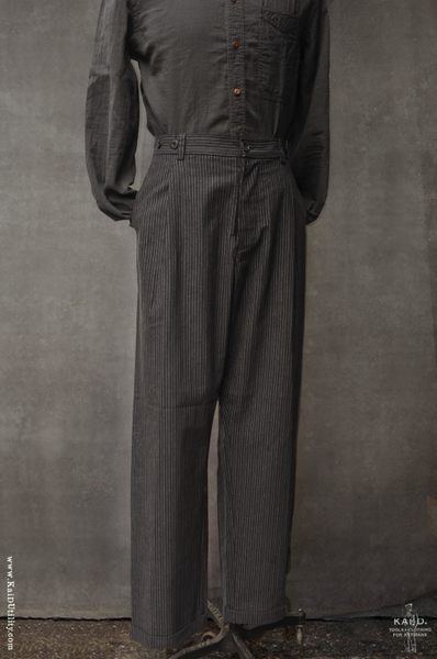 Cotton Full Cut Trousers - Black Pinstripe - 34
