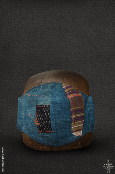 Cloth Face Mask - Vintage Japanese Indigo with Patches D