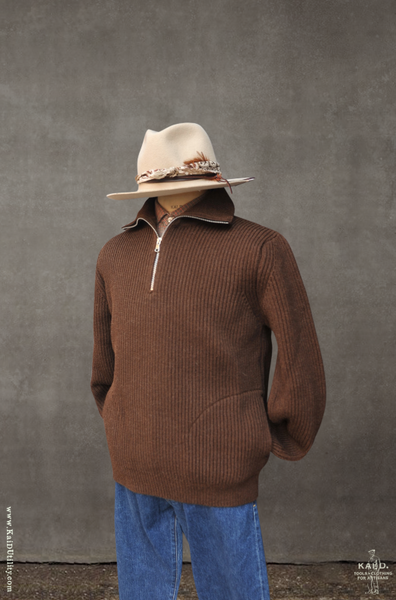 Half Zip Sweater Jacket - Brown - M