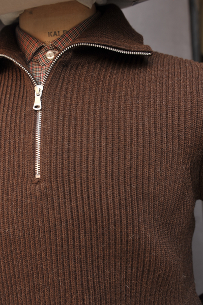 Half Zip Sweater Jacket - Brown - M