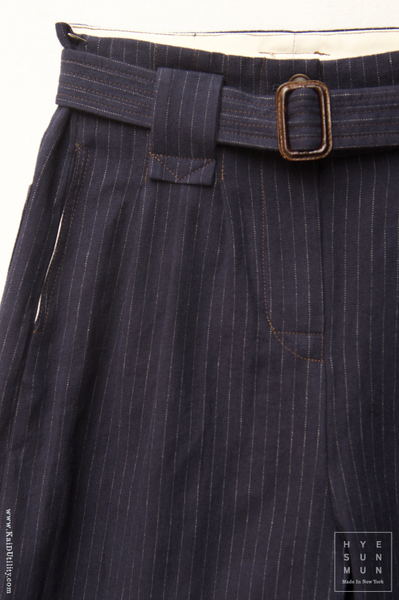 Kaylee Belted Pants - Cotton Wool Pinstripe - Navy - S, M, L