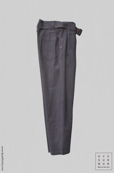 Kaylee Belted Pants - Cotton Wool Pinstripe - Navy - S, M, L