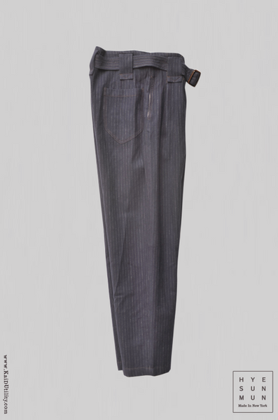 Kaylee Belted Pants - Cotton Wool Pinstripe - Navy - M, L