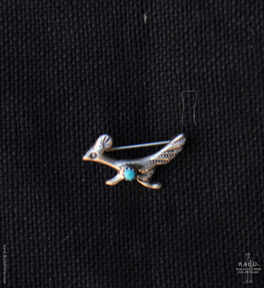 Sterling Silver Brooch - Mini Roadrunner with Turquoise