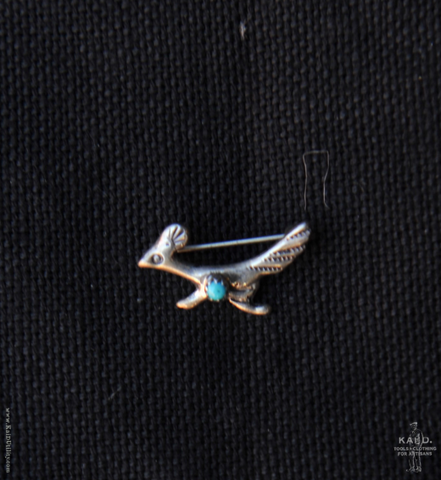 Sterling Silver Brooch - Mini Roadrunner with Turquoise
