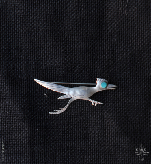 Sterling Silver Brooch - Roadrunner with Turquoise