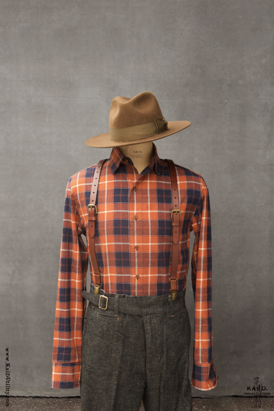 Linen Cotton Madras Denham shirt - Pumpkin - S, M, L, XL, XXL