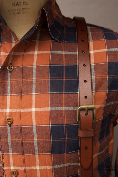 Linen Cotton Madras Denham shirt - Pumpkin - S, M, L, XL, XXL