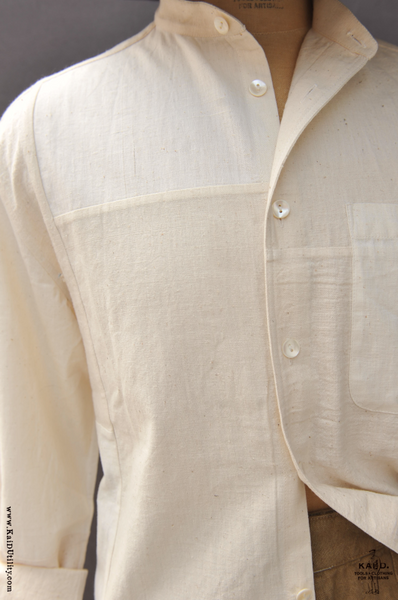 Long Sleeve Patchwork Shirt - Natural - 3