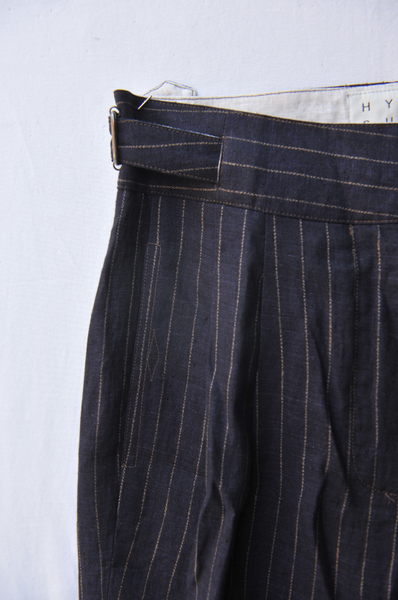 Isa Belted Pants - Navy pinstripe linen - M, L
