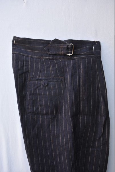 Isa Belted Pants - Navy pinstripe linen - M, L