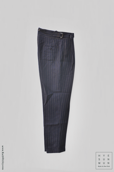 Isa Belted Pants - Navy pinstripe linen - M, L