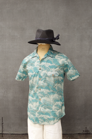 Ocean waves Short Sleeve Shirt - Vintage Blue - M