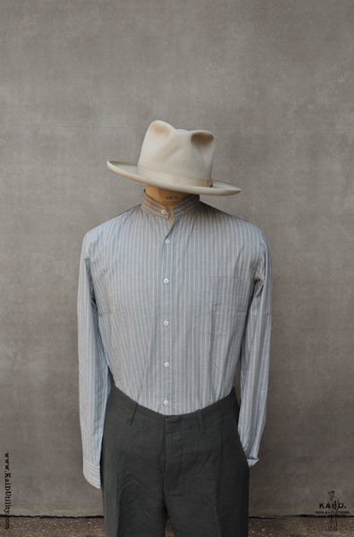 Japanese Cotton Stripe Band Collar Shirt - Grey - M