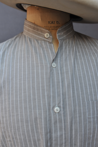 Japanese Cotton Stripe Band Collar Shirt - Grey - M