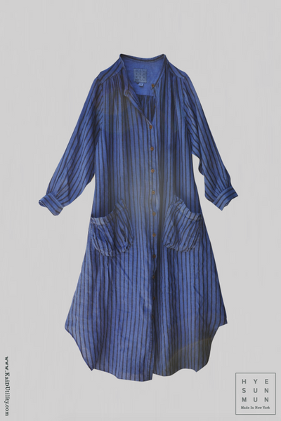 Garment Dyed Stripe Linen Niki Dress - Ocean - M