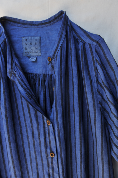 Garment Dyed Stripe Linen Niki Dress - Ocean - M