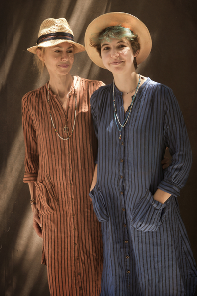 Garment Dyed Stripe Linen Niki Dress - Ocean - M