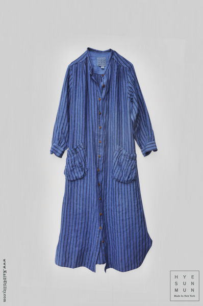 Garment Dyed Stripe Linen Niki Dress - Ocean - M