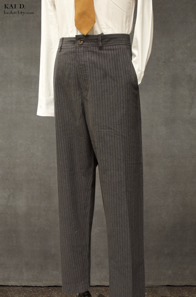 Kian Cotton Pinstripe Trousers - Grey Deco Stripe - XL
