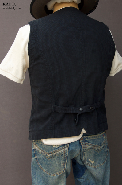 Over dyed houndstooth Cotton Vest - Deep indigo - M, XL (slim)