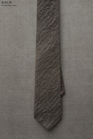 Crinkled Chalk Stripe Wool Tie - Grey