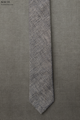 Cotton Linen Plaid Tie - Taupe