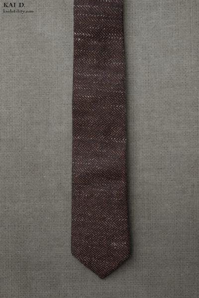 Herringbone Tweed Wool Tie - Dark Brown