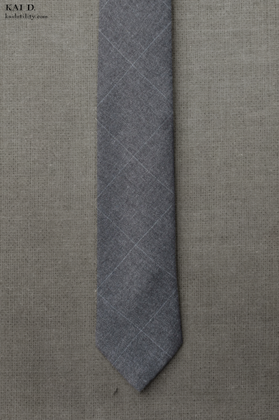 Windowpane Wool Tie - Light Grey