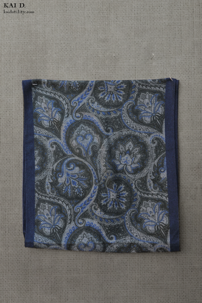 Paisley Silk Wool Scarf - Blue