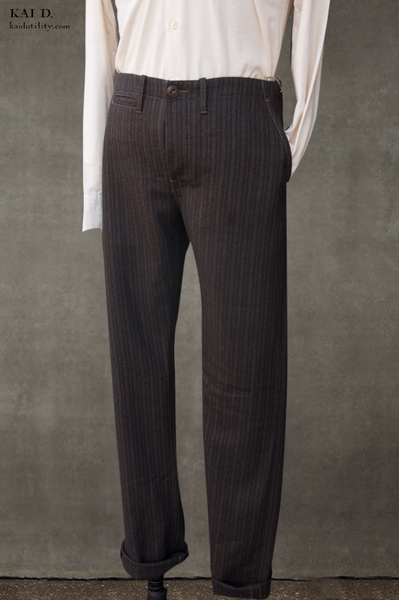 British Striped Wool Trousers - Deep Brown - 30, 34