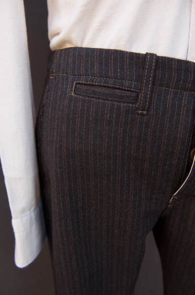British Striped Wool Trousers - Deep Brown - 30, 34