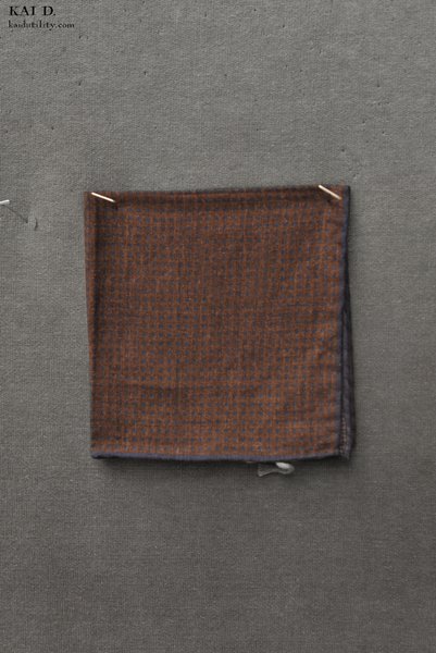 Wool Cotton Reversible Pocket Square - Brown/Blue