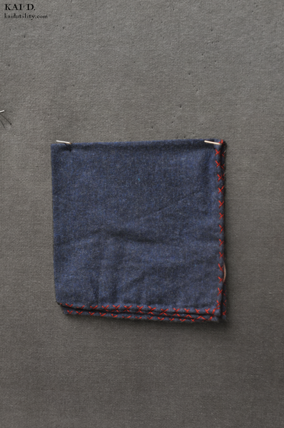 Wool Cotton Reversible Pocket Square - Denim Blue